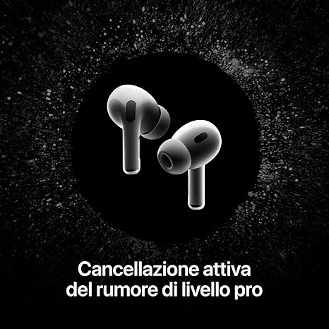 Apple AirPods Pro 2 Auricolari wireless, Auricolari Bluetooth, Cancellazione attiva del rumore, Funzione Apparecchio acustico, Trasparenza, Audio spaziale personalizzato, Alta fedeltà, Ricarica USB-C