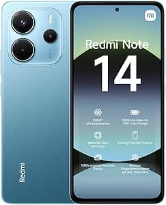 Smartphone Xiaomi Redmi Note 14, 8+256GB, Sistema fotografico con AI da 108MP, batteria da 5500mAh, display Eye-Care da 120Hz, funzionalità AI (caricabatterie non incluso),Blu