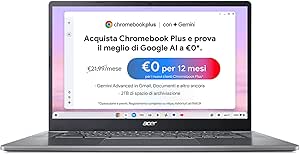 acer Chromebook Plus 515 CB515-2H-38J3, Notebook con IA Google, PC Portatile, Processore Intel Core i3-1215U, Ram 8 GB DDR5, 256 GB PCIe SSD, Display 15.6" FHD IPS, Scheda Grafica Intel UHD, ChromeOS