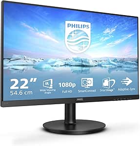 Philips 221V8 Gaming Monitor Adaptive Sync 75 Hz, Va, Full Hd, 4Ms, Hdmi, Vga, Attacco Vesa, Nero, 22"