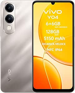 VIVO Y04,Smartphone 6+6GB RAM,128GB ROM, NFC, Cameraphone, Design Moderno e Resistente, Ricarica Veloce Batteria 5150 mAh, Schermo Ultra-resistente da 6,74”, IP64 Resistente all'Acqua e alla Polvere
