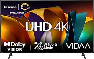 Hisense TV 43" 4K Ultra HD 43A6N, Smart TV VIDAA U7, Dolby Vision, HDR 10+, DTS Virtual:X, Game Mode, Alexa Built-in, VIDAA Voice, Tuner DVB-T2/S2 HEVC 10, lativù 4K, 43'', 2024 LED