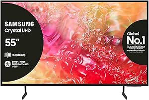 Samsung Smart TV 55" UE55DU7190UXZT, Crystal 4K UHD, 4K Upscaling, Slim Look, DVBT-2, Q-Symphony & OTS Lite, Integrato con Bixby, comp con Alexa e Google Assistant, Black 2024 [Amazon EXCL.]