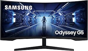 Samsung Monitor Gaming Odyssey G5 (C34G55), Curvo (1000R), 34", 3440x1440 (Ultra WQHD), 21:9, HDR10, VA, 165 Hz, 1 ms, FreeSync Premium, HDMI, Display Port, PBP, Flicker Free