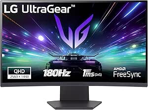 LG UltraGear 27GS60QC Monitor Gaming 27" Curvo QHD (2560x1440), 180Hz, 1ms, AMD FreeSync Premium, HDR 10, HDMI 2.0, DisplayPort 1.4, AUX, Flicker Safe, Nero