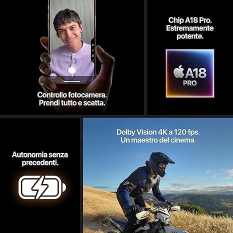 Apple iPhone 16 pro Max 128 GB: Telefono 5G con Controllo fotocamera, chip A18 e tanta autonomia in più. Compatibile con AirPods; Nero